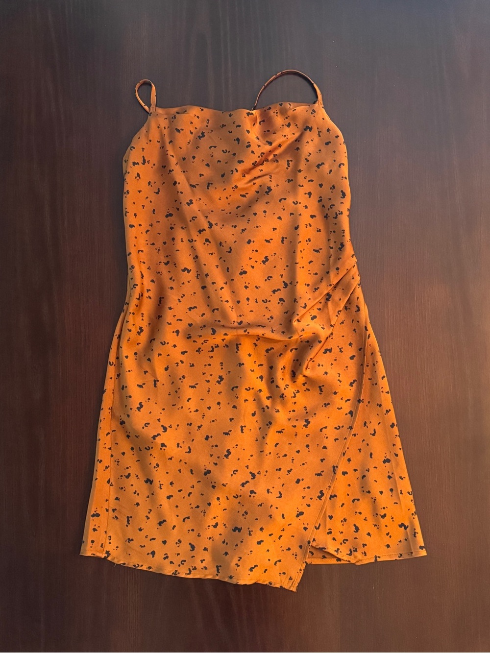 J.O.A Rust Leopard Print Satin Wrap Slip Dress – Size S